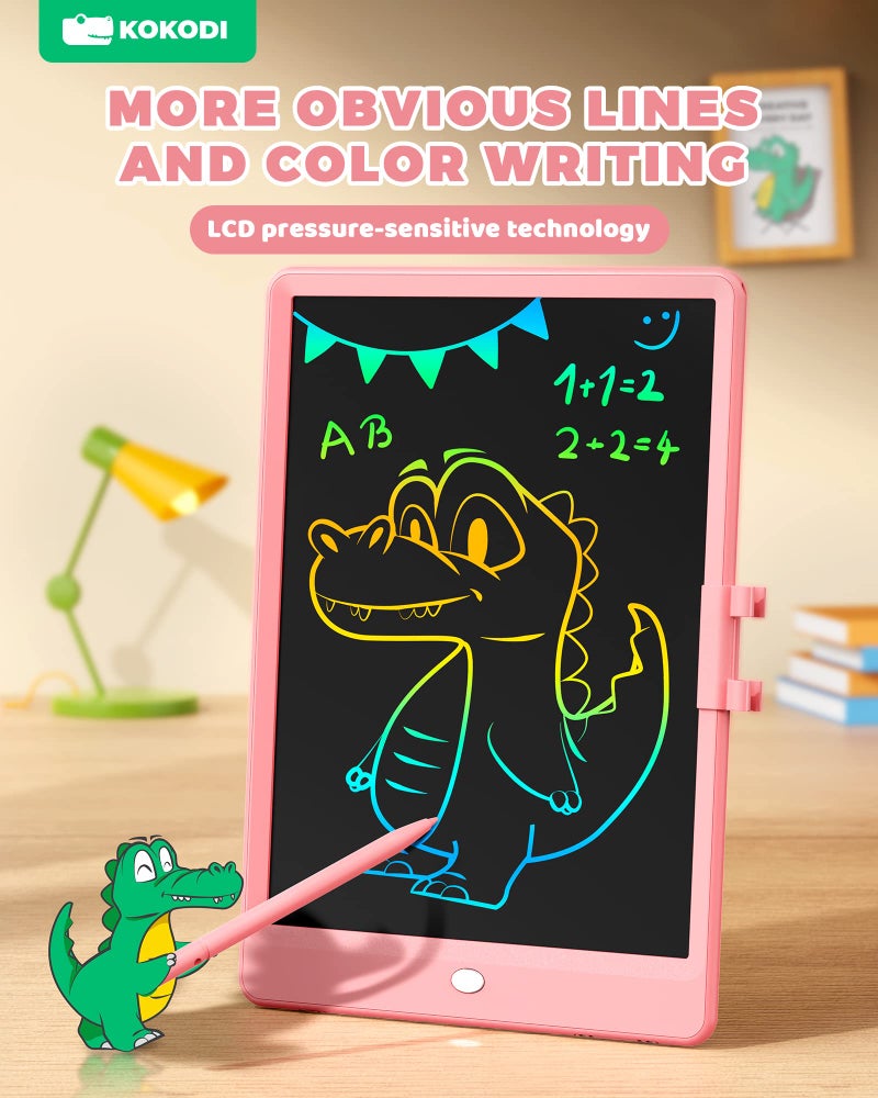 KOKODI LCD تابلت للكتابة مقاس 10 بوصة ملون للأطفال الصغار لوحة رسم خربش قابلة للمسح وقابلة لإعادة الاستخدام، منصات رسم إلكترونية تعليمية وتعليمية لعمر 3-6 سنوات من الصبي والبنات - Image 2